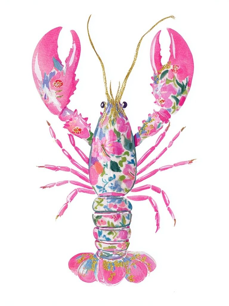 Floral Lobster Illustration Poster. poster detail