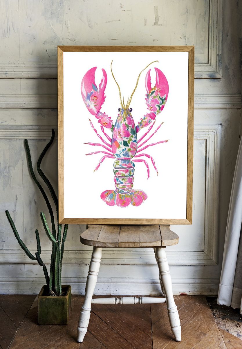 Floral Lobster Illustration Poster. — room view 1