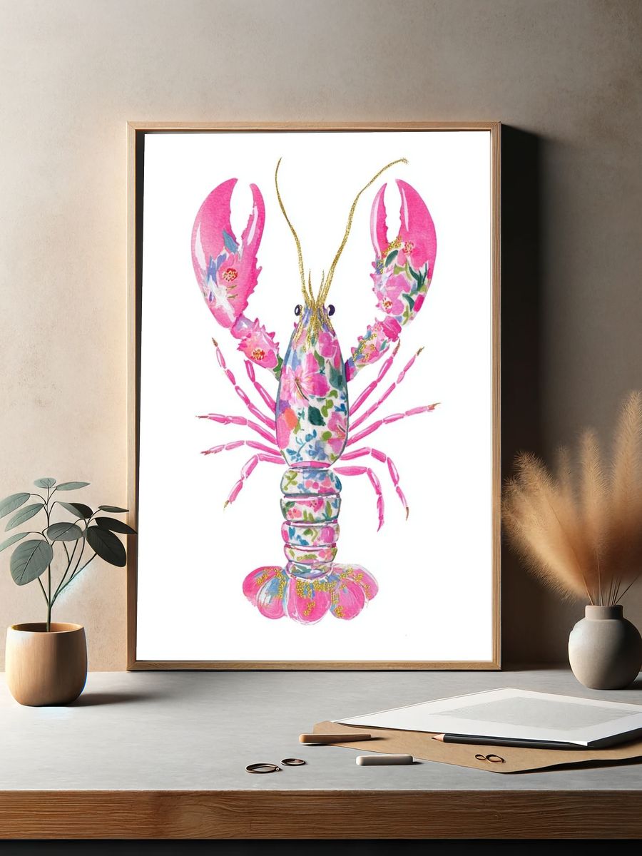 Floral Lobster Illustration Poster. — room view 2