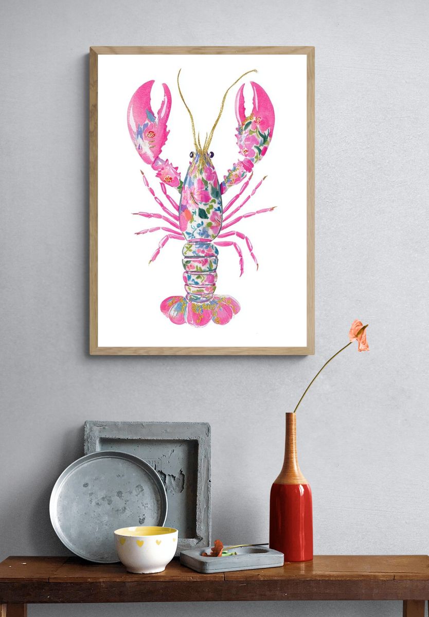 Floral Lobster Illustration Poster. — room view 3