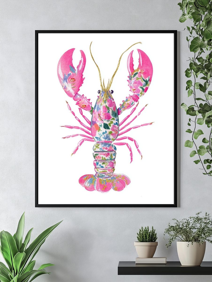 Floral Lobster Illustration Poster. — room view 4