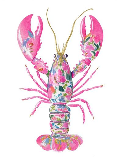 Floral Lobster Illustration Poster. poster print