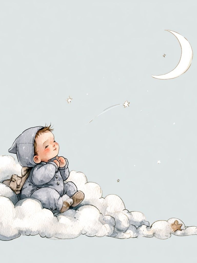 Sleeping Baby on Clouds Illustration Poster. poster detail