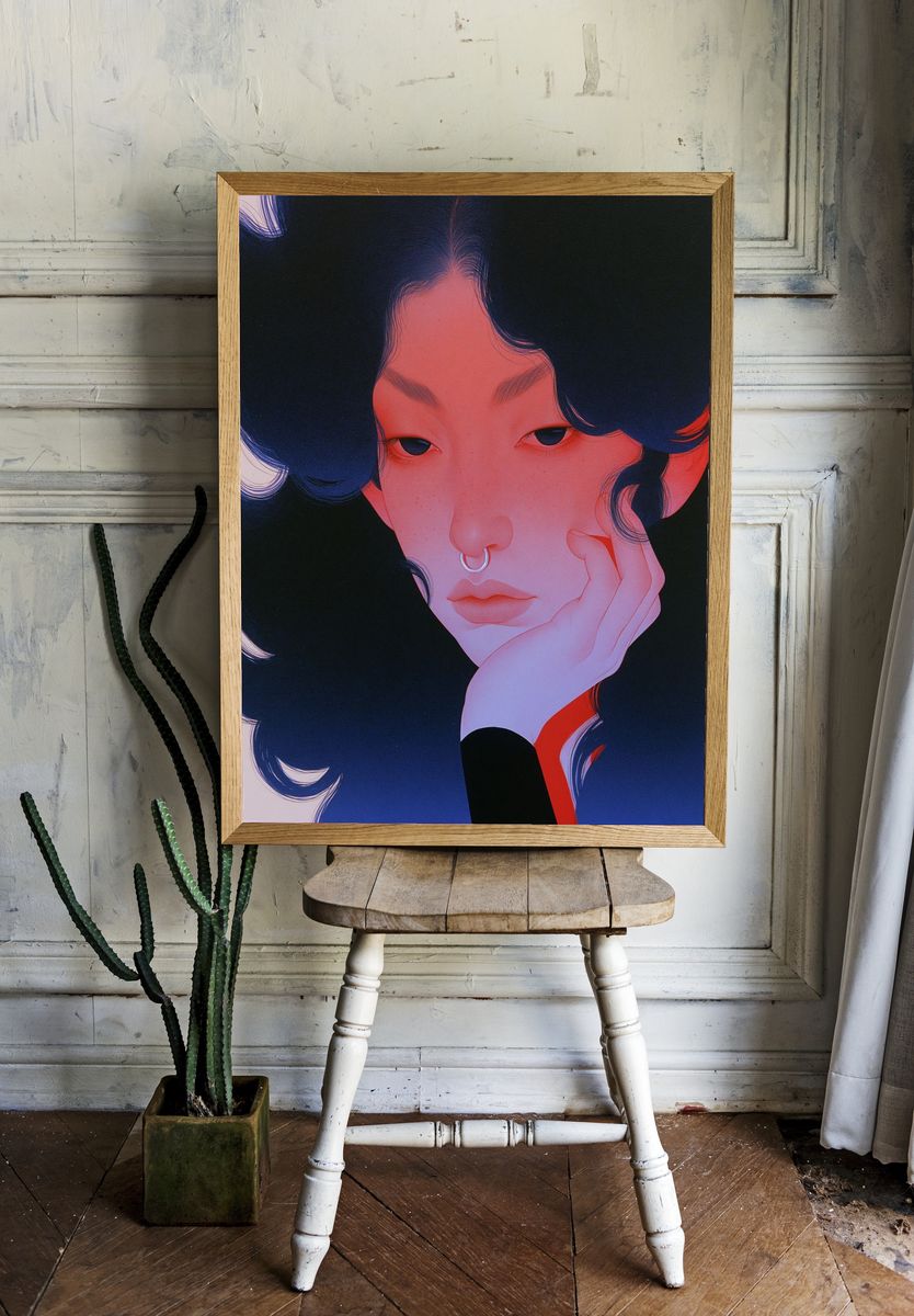 Dreamy Portrait Illustration Poster. room preview