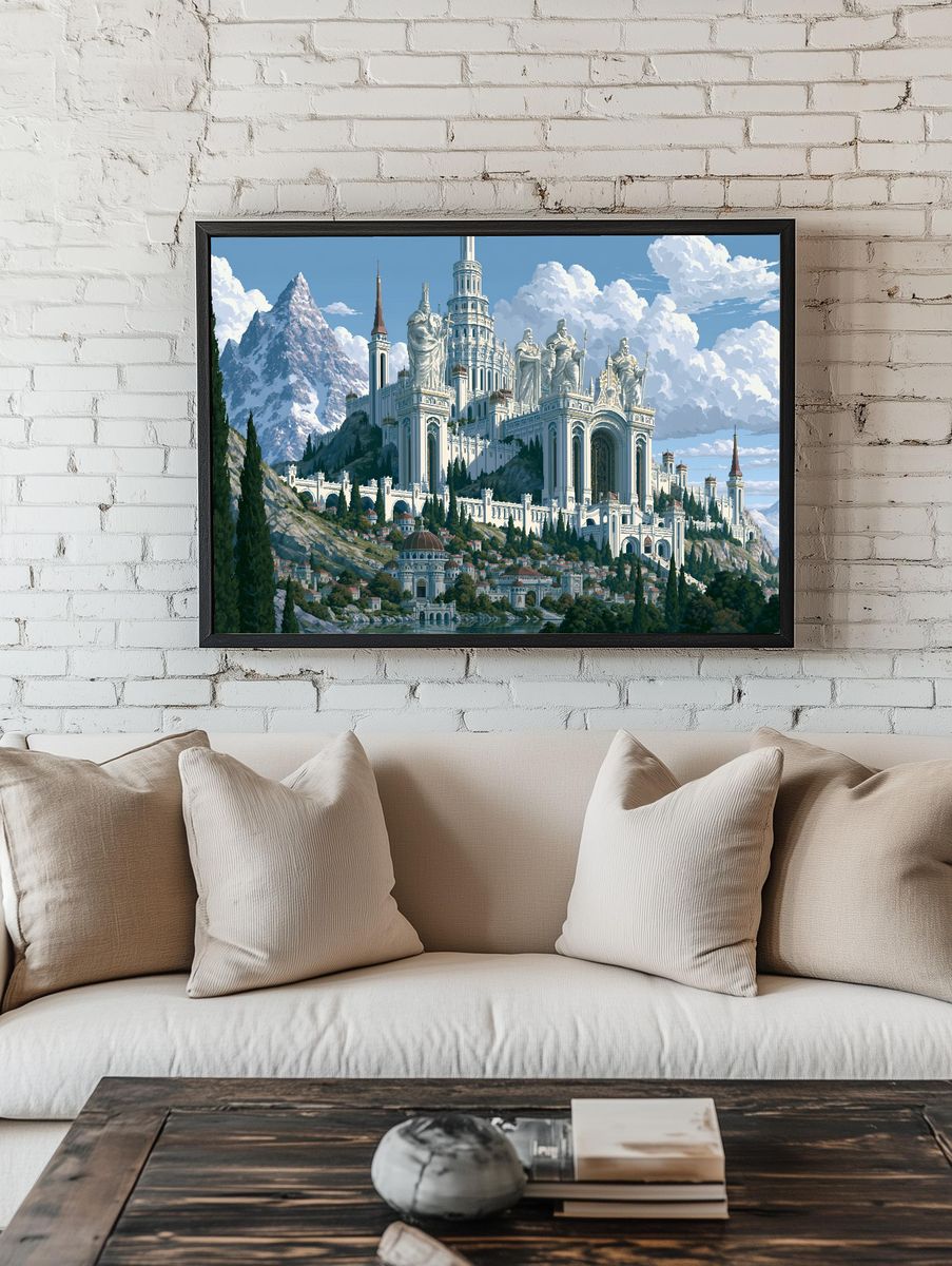 Fantasy Mountain Citadel Illustration Poster. — room view 1