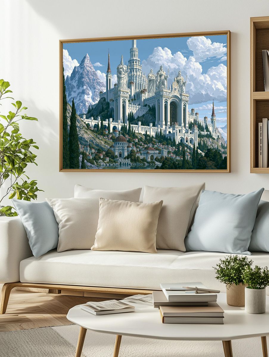 Fantasy Mountain Citadel Illustration Poster. — room view 2