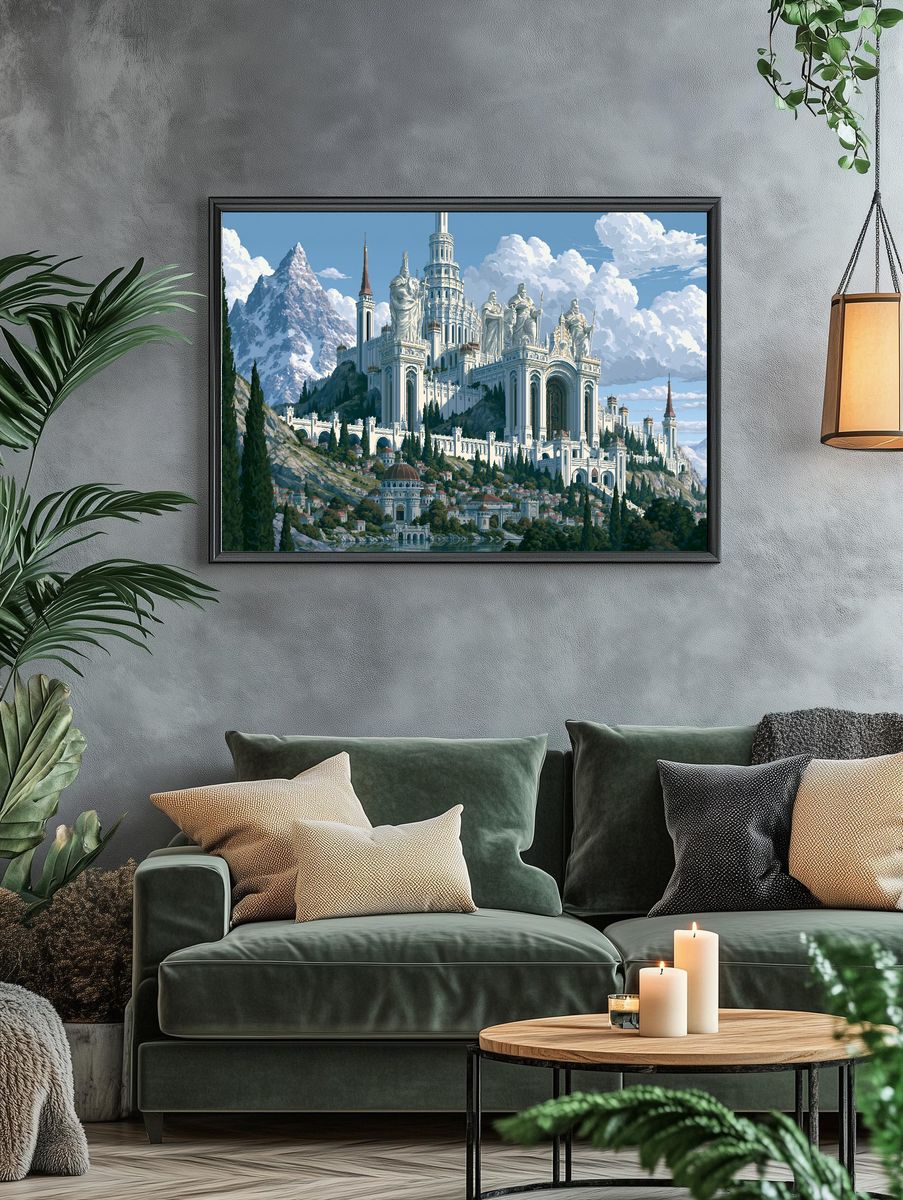 Fantasy Mountain Citadel Illustration Poster. — room view 4