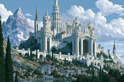 Fantasy Mountain Citadel Illustration Poster.