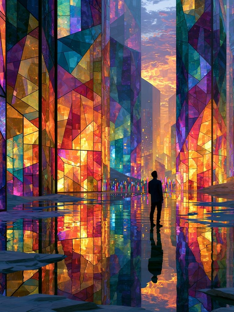 Stained Glass Cityscape Illustration Poster. poster — illustration art