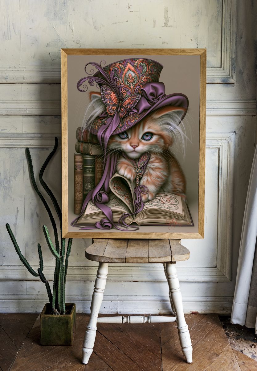 Victorian Cat Portrait Illustration Poster. room preview