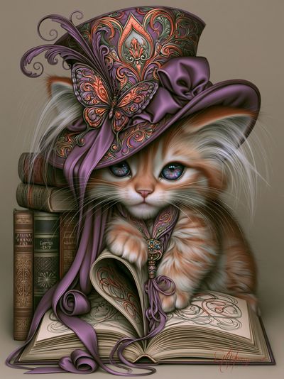 Victorian Cat Portrait Illustration Poster.