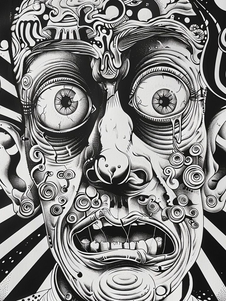 Surreal Face Black-White Poster. poster detail