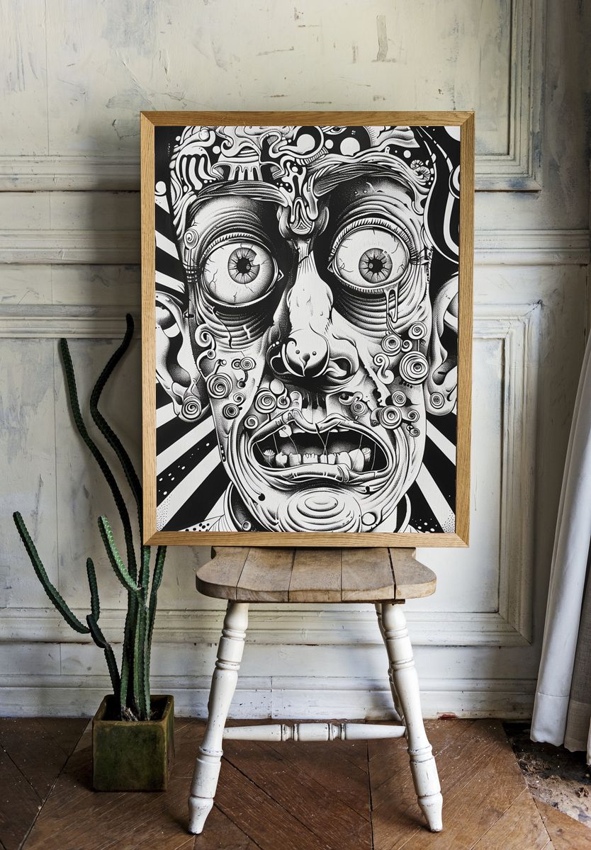 Surreal Face Black-White Poster. room preview