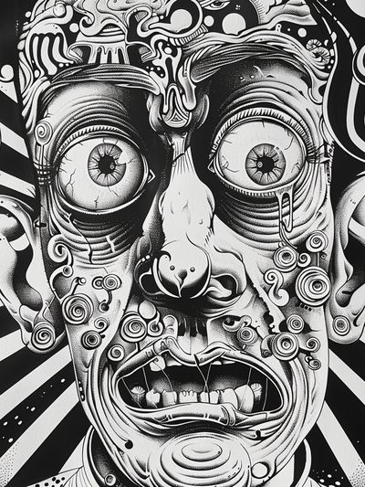 Surreal Face Black-White Poster. poster