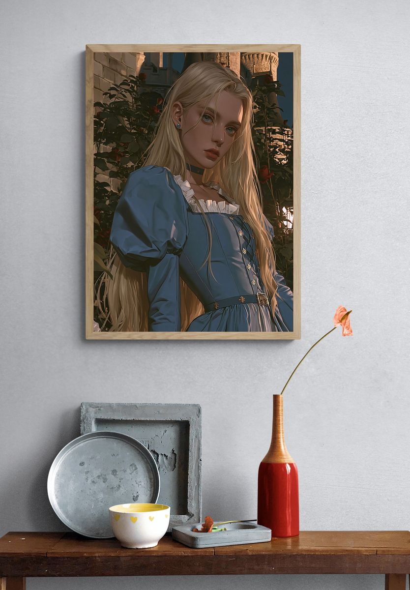 Blonde Gothic Girl Illustration Poster. — room view 3