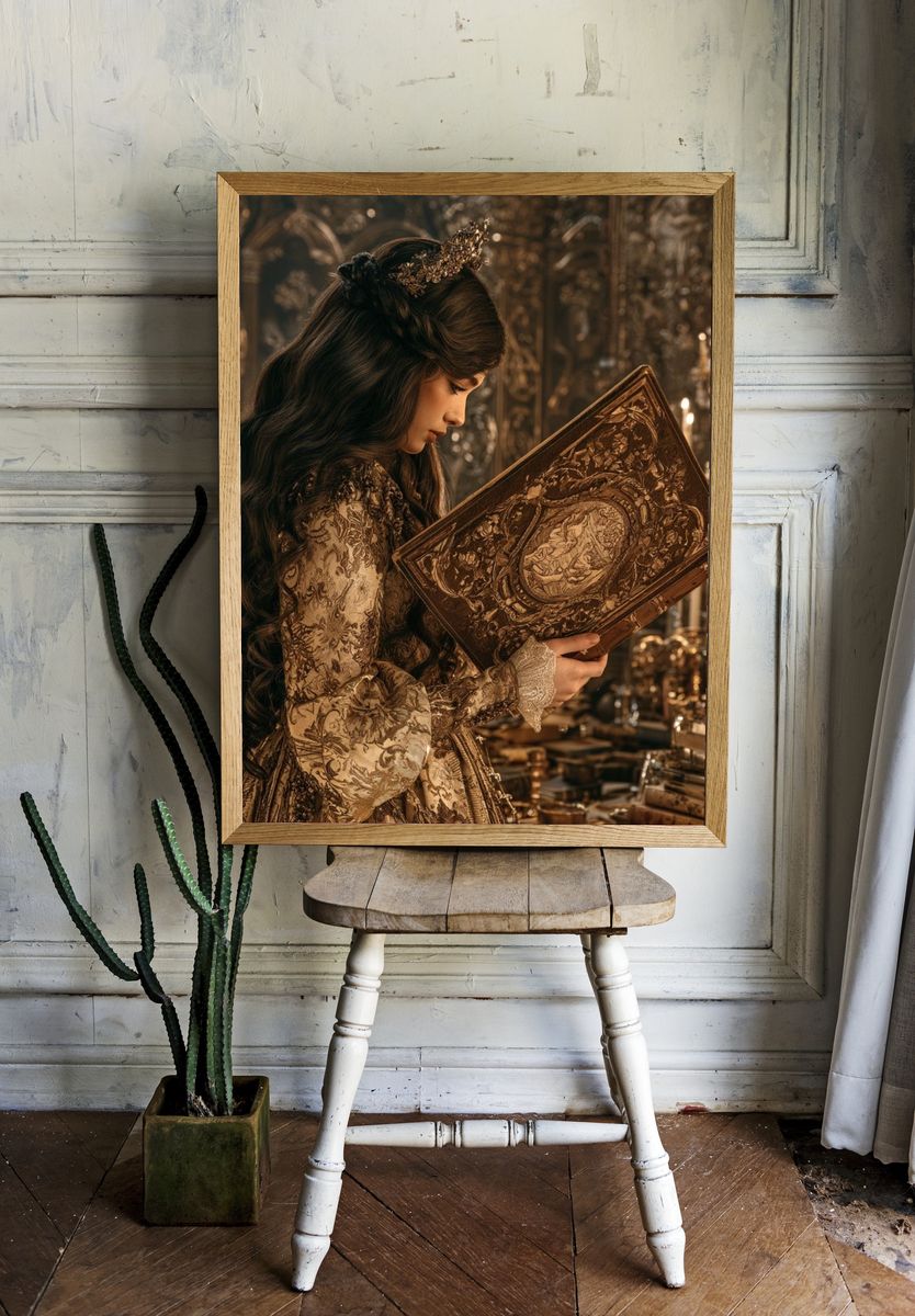 Gilded Storybook Reader Illustration Print. room preview