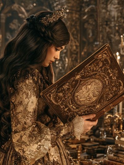 Gilded Storybook Reader Illustration Print.