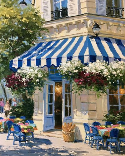 Paris Cafe Terrace Illustration Poster.