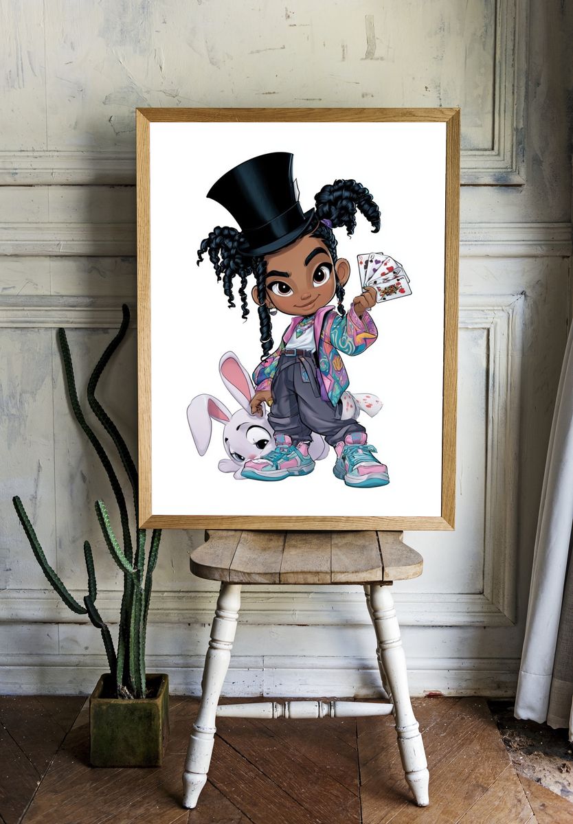 Magical Girl with Rabbit Illustration Poster. room preview