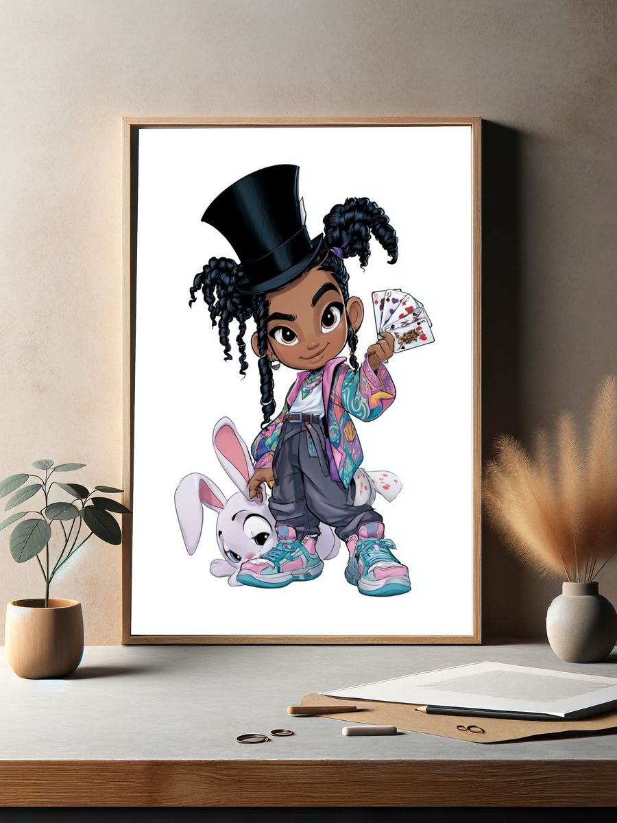 Magical Girl with Rabbit Illustration Poster. — room view 2