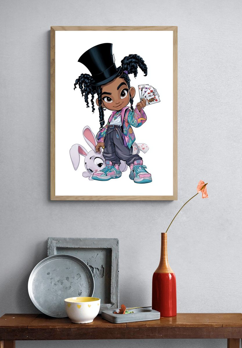 Magical Girl with Rabbit Illustration Poster. — room view 3