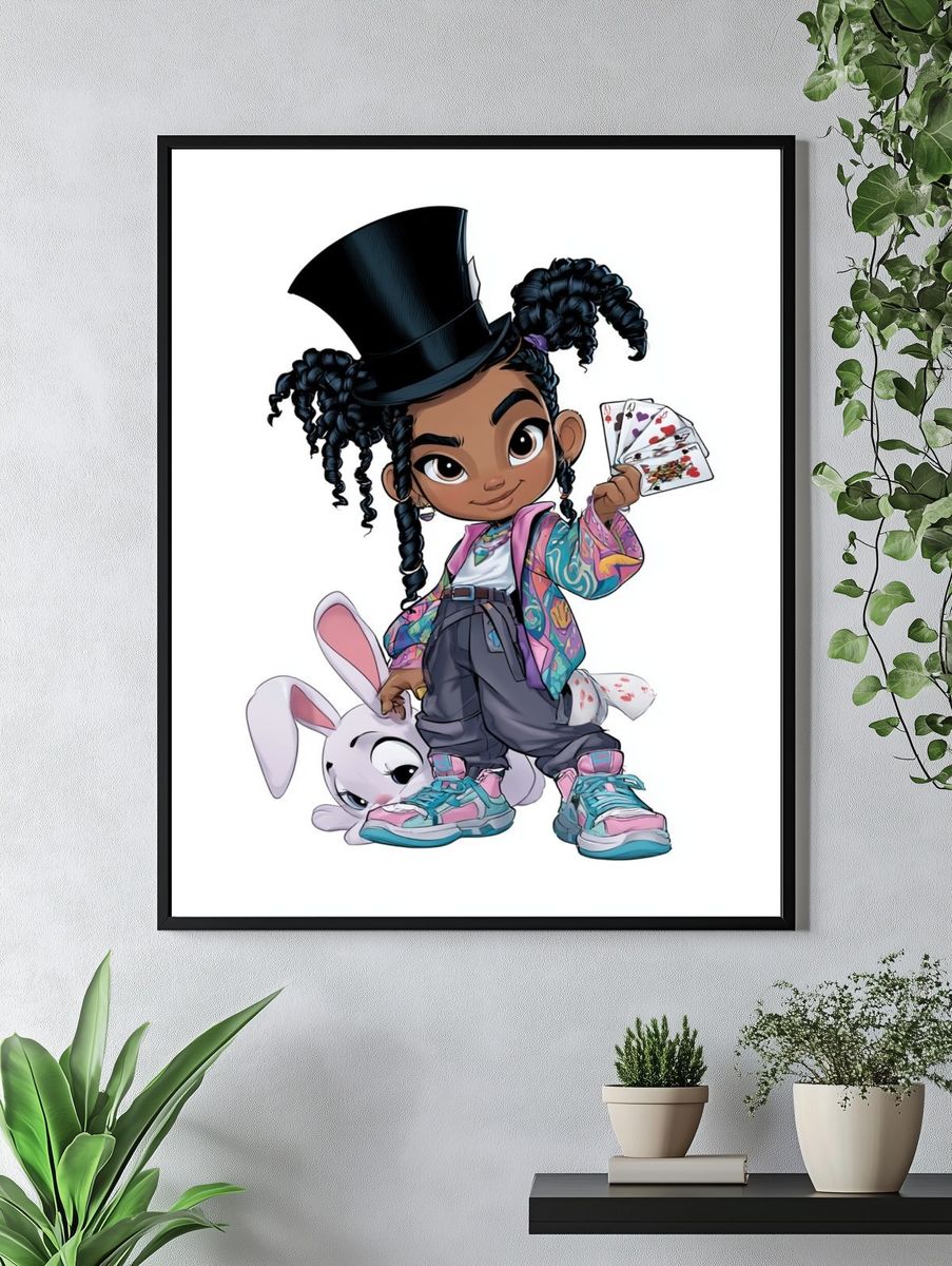 Magical Girl with Rabbit Illustration Poster. — room view 4