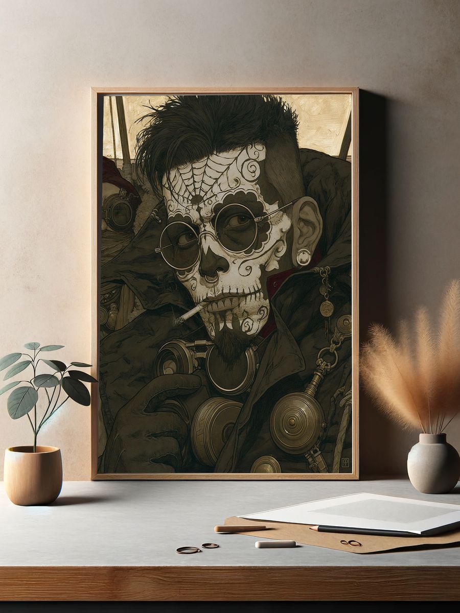 Steampunk Skull Portrait Print. — room view 2