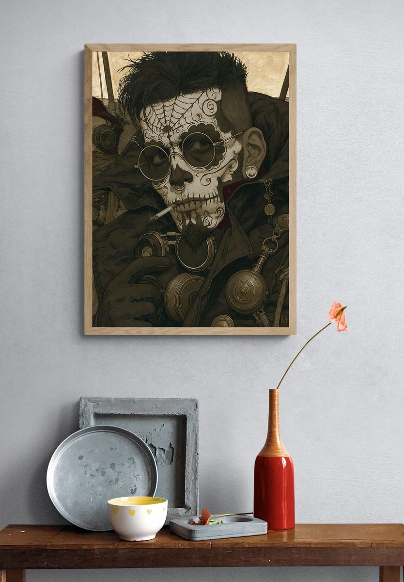 Steampunk Skull Portrait Print. — room view 3