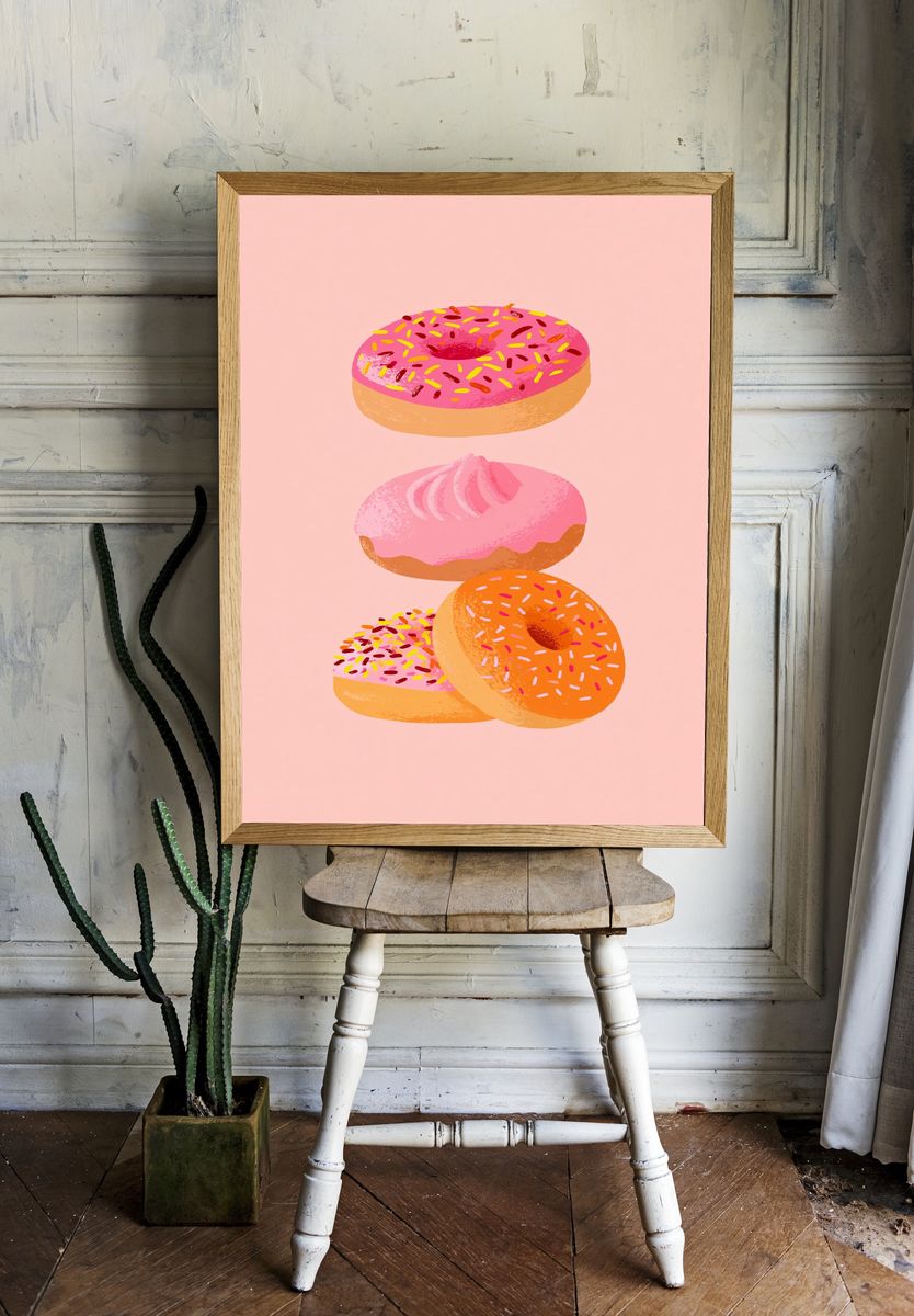 Pink Donuts Illustration Poster. room preview