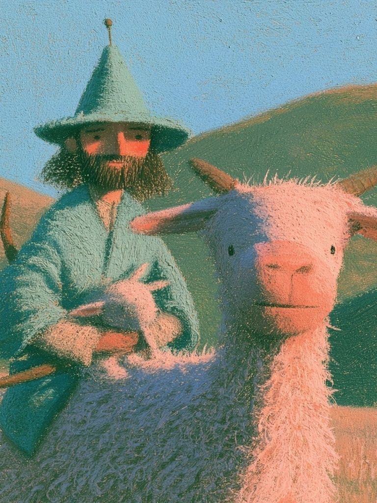 Shepherd and Goat Illustration Poster. poster detail