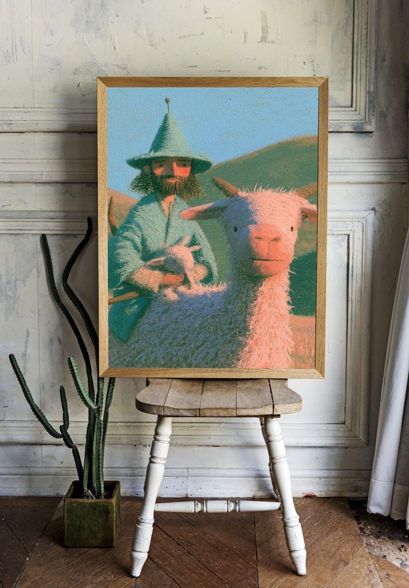 Shepherd and Goat Illustration Poster. room preview