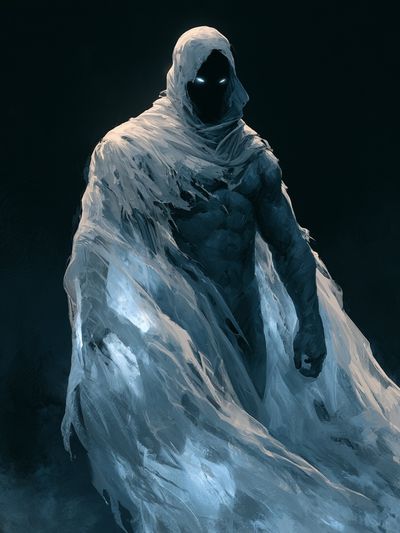 Ghostly Hooded Figure Horror Print.