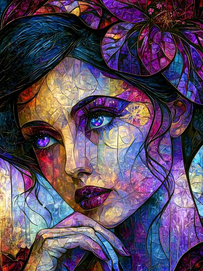 Stained Glass Woman Portrait Print.