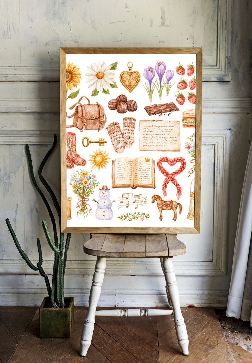 Whimsical Cottagecore Watercolor Poster. room preview