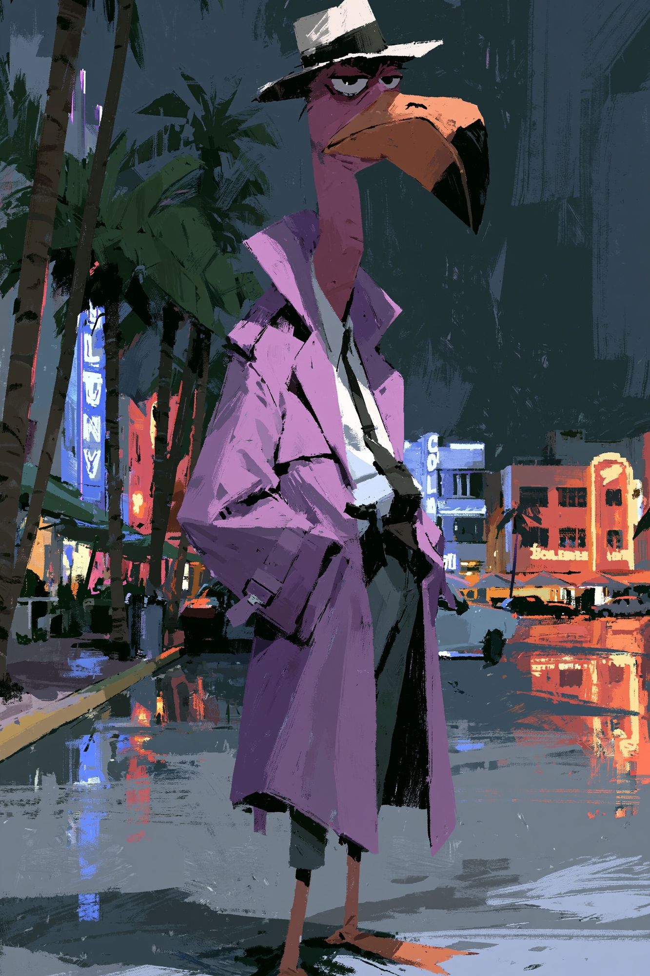 Flamingo Noir City Poster. poster — illustration art