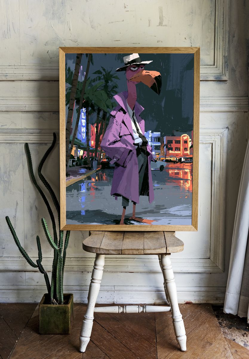 Flamingo Noir City Poster. room preview