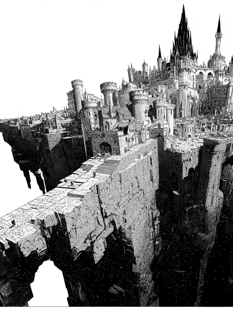 Fantasy Castle Cliffside Illustration Poster. poster detail