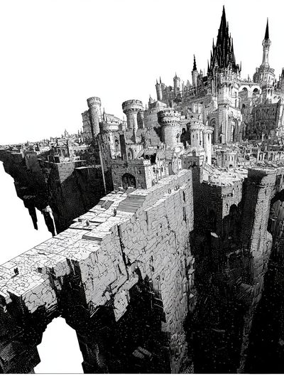 Fantasy Castle Cliffside Illustration Poster. poster