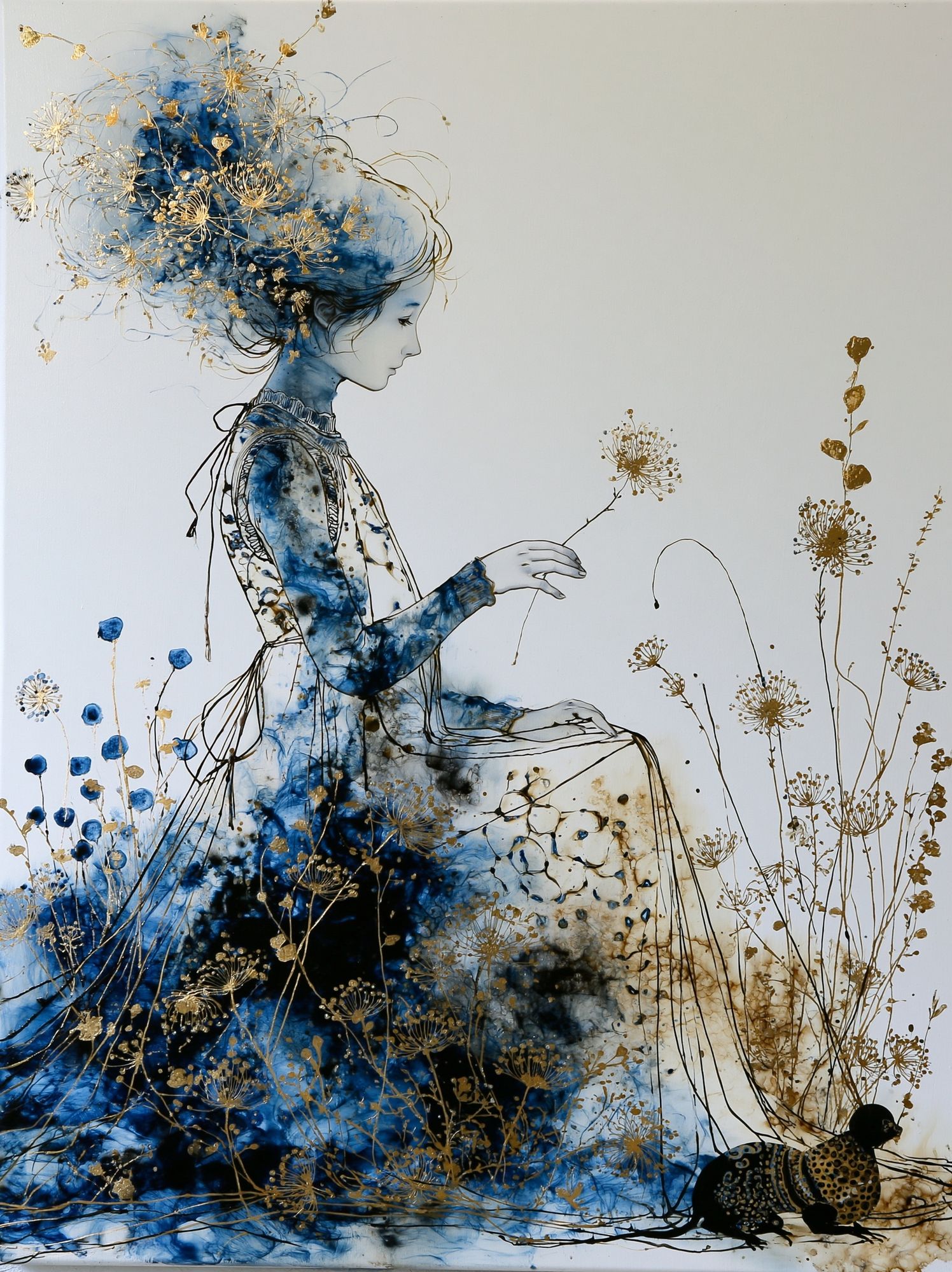 Blue Floral Woman Illustration Poster. poster detail