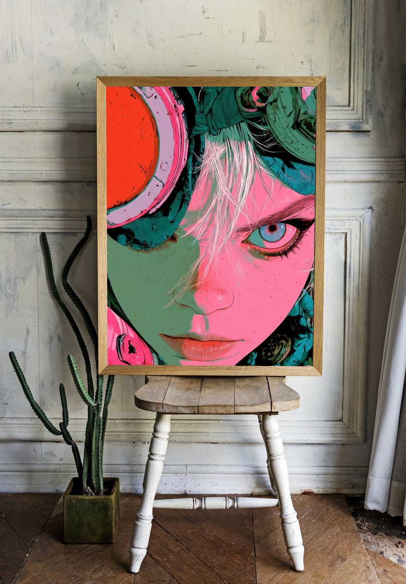 Cyberpunk Portrait Illustration Poster. room preview