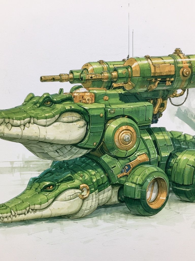 Steampunk Crocodile Mech Illustration Poster. poster detail