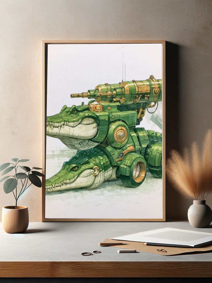 Steampunk Crocodile Mech Illustration Poster. — room view 2