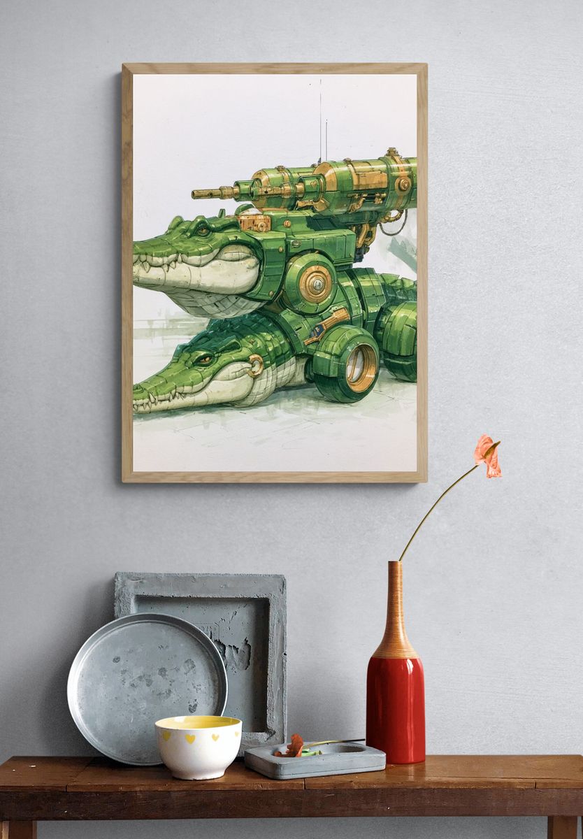 Steampunk Crocodile Mech Illustration Poster. — room view 3