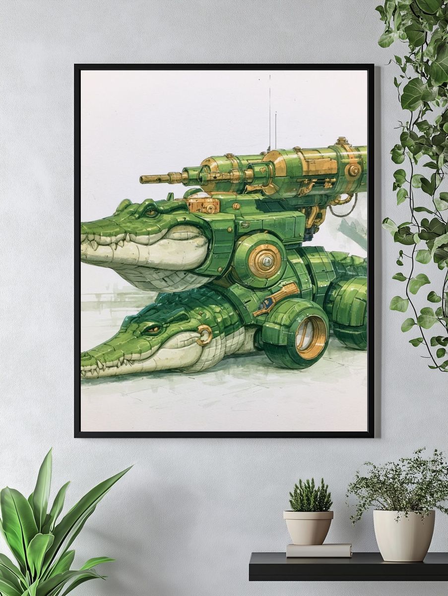 Steampunk Crocodile Mech Illustration Poster. — room view 4