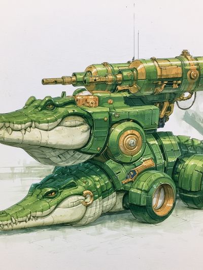 Steampunk Crocodile Mech Illustration Poster. poster