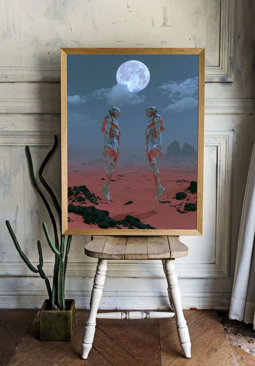 Moonlit Androids Sci-Fi Print. room preview