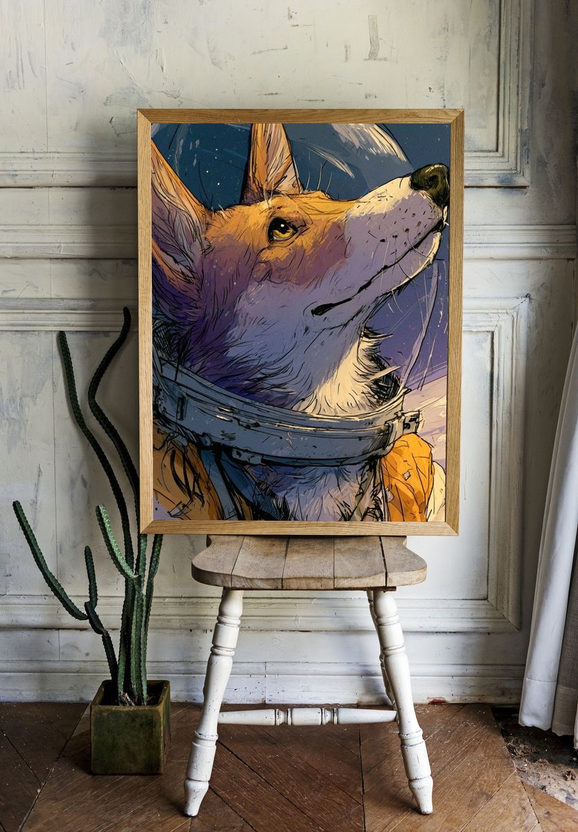 Astronaut Corgi Illustration Poster. room preview