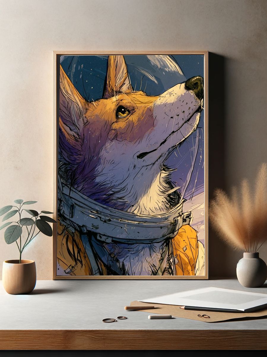Astronaut Corgi Illustration Poster. — room view 2