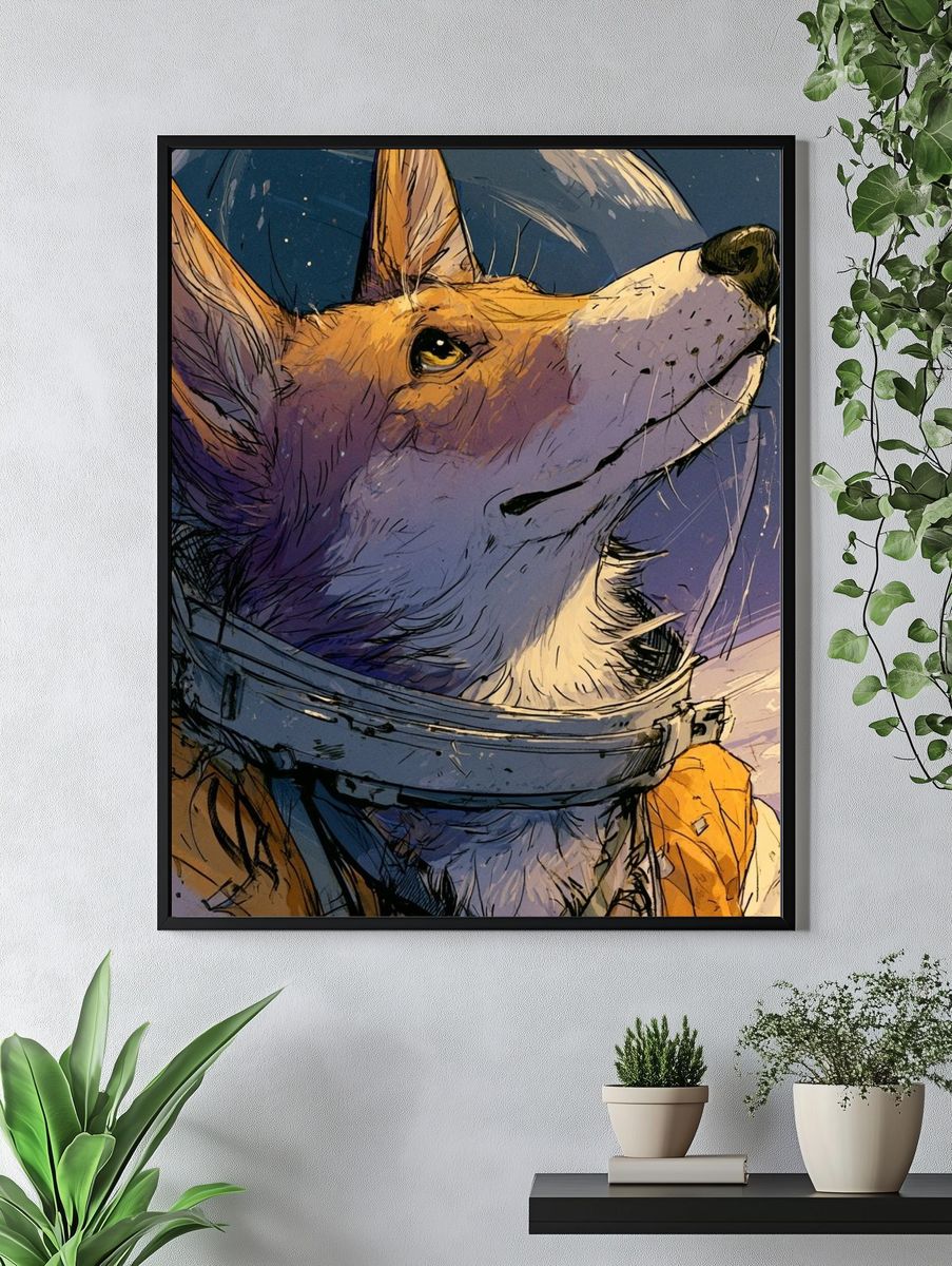 Astronaut Corgi Illustration Poster. — room view 4