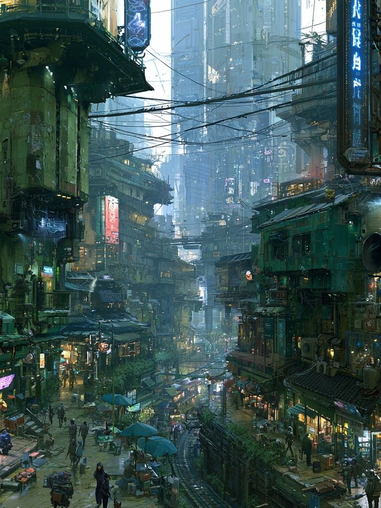Cyberpunk City Alley Illustration Poster. poster detail